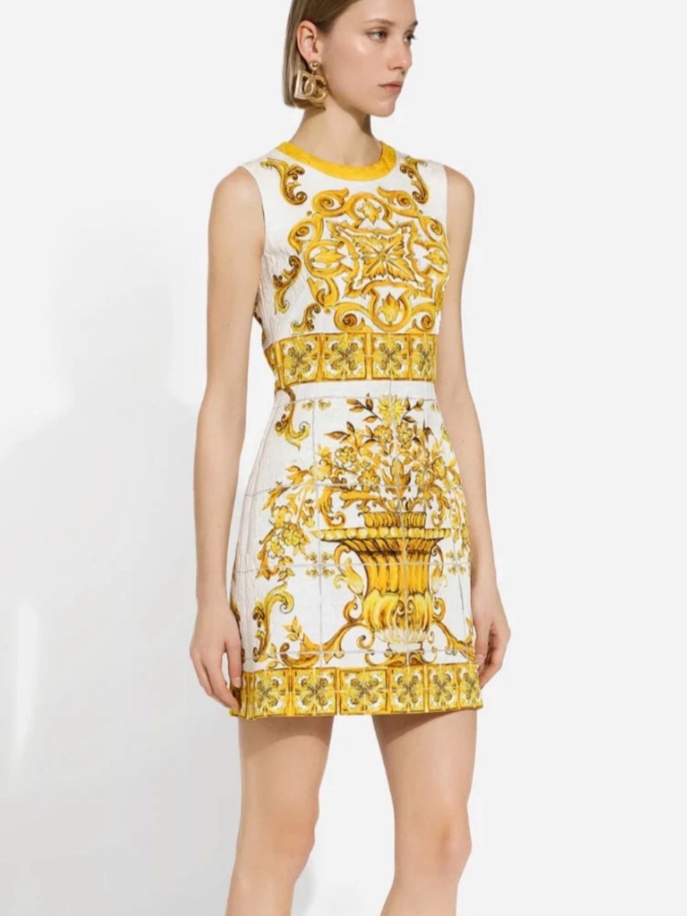 Dolce & Gabbana Maiolica Print Jacquard Mini Dress Sleeveless Italy